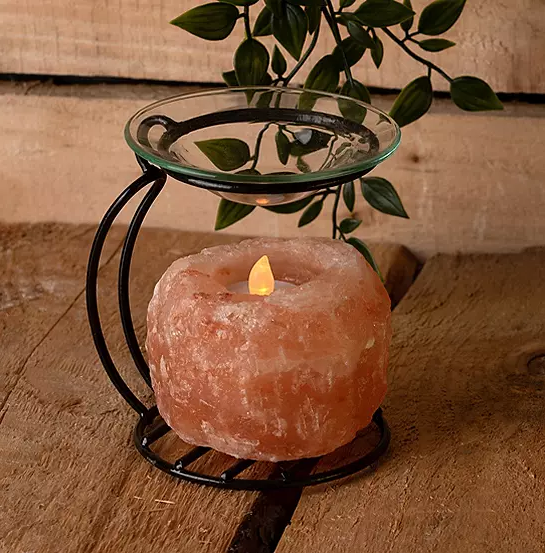 ROCK SALT OIL BURNER ON METAL STAND