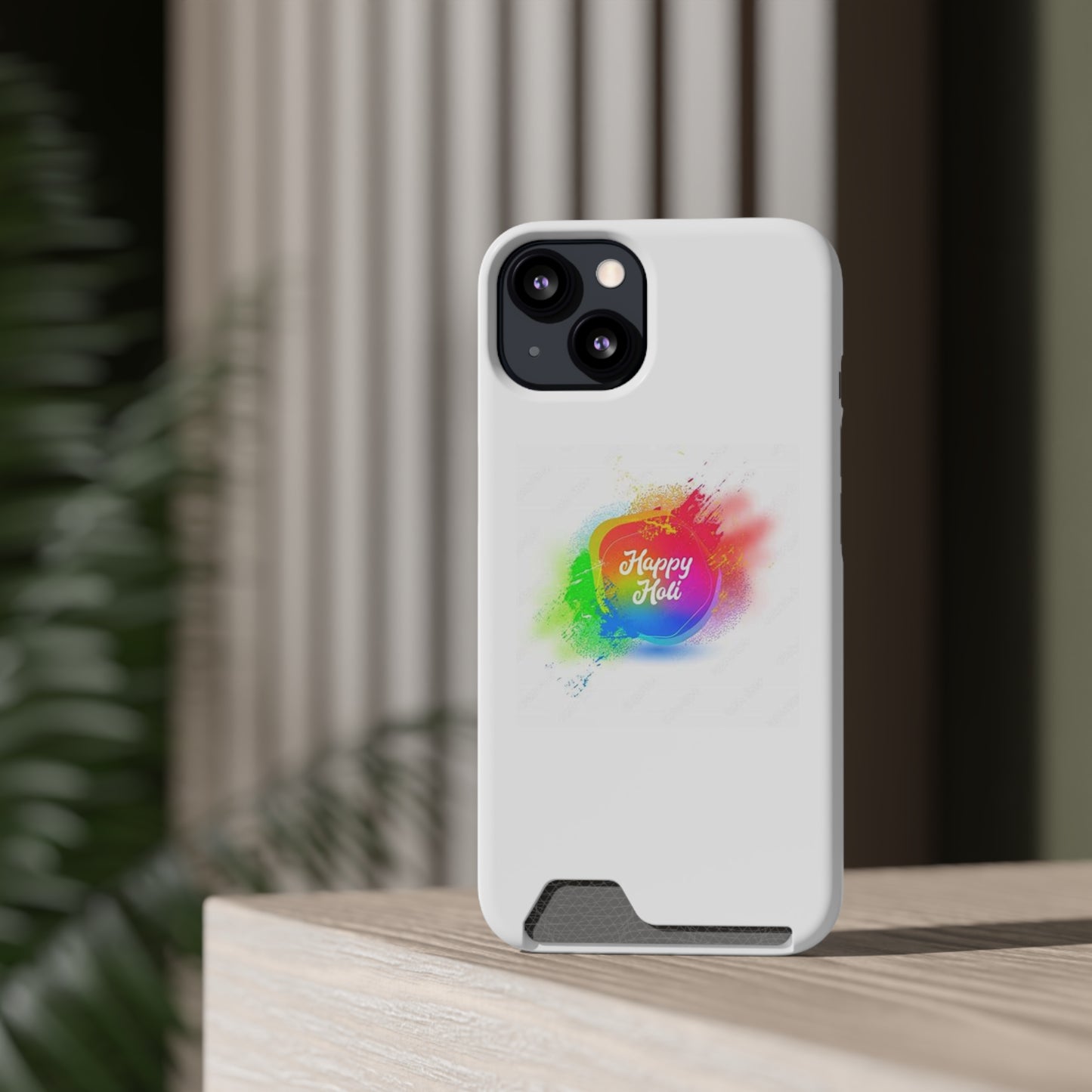 Happy Holi Phone Case with Card Holder - Colorful Festival Accessory
