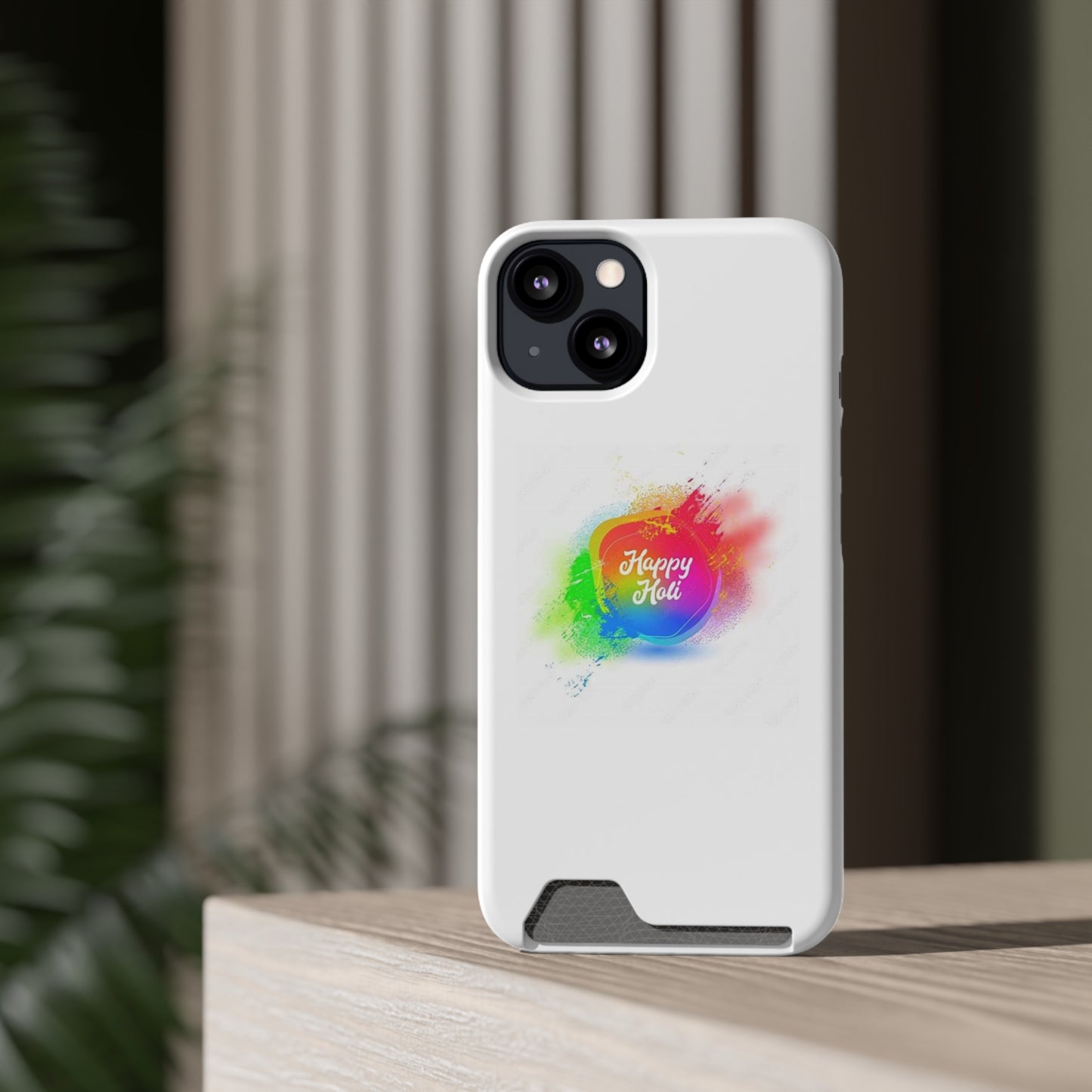 Happy Holi Phone Case with Card Holder - Colorful Festival Accessory